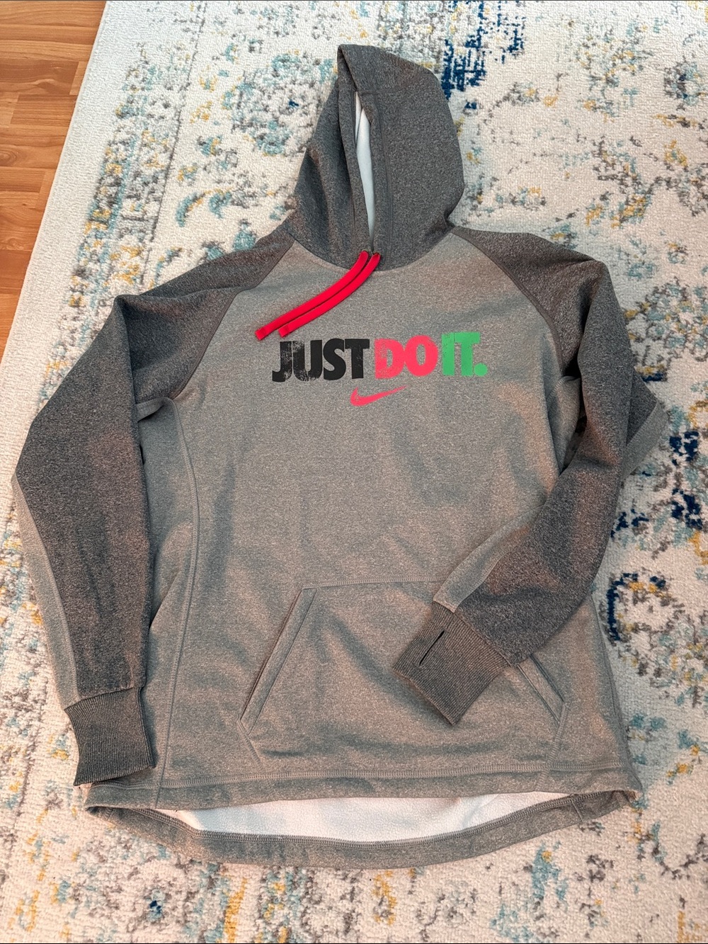 Nike Grey Hoodie with Pink & Green Logo Accents
